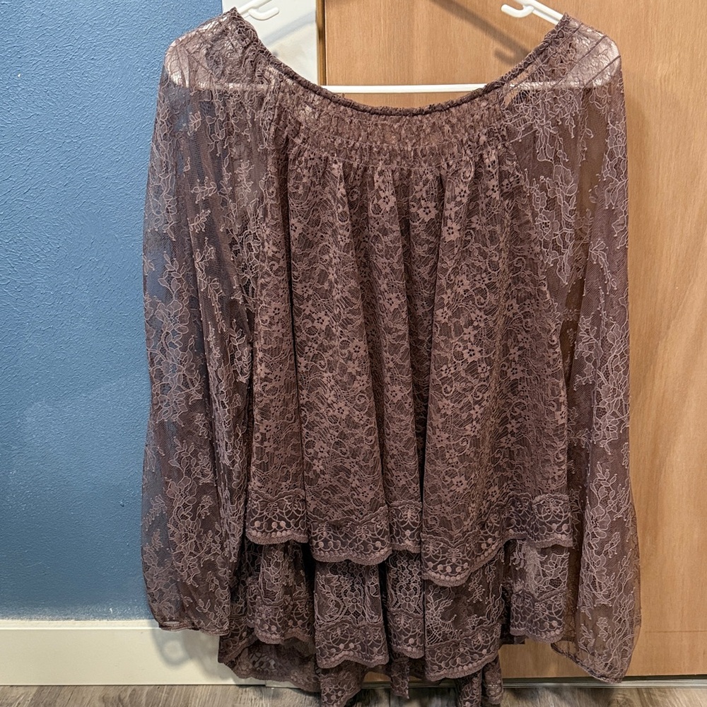 Free People Plum Dust  Lace  Blouse